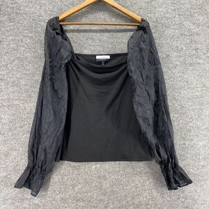 New Eloquii Elements Blouse Women 22/24 Plus Black Square Neck Long Sleeve